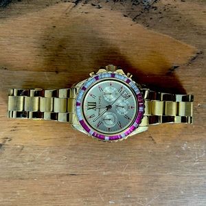 Michael Kors Gold Watch, with pink beading.
